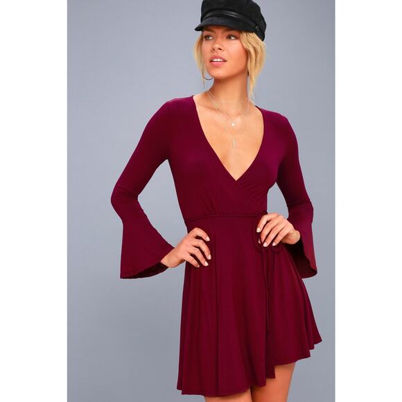 Lulus Plot Twist Flounce Sleeve Wrap Dress - S - Picture 1 of 4